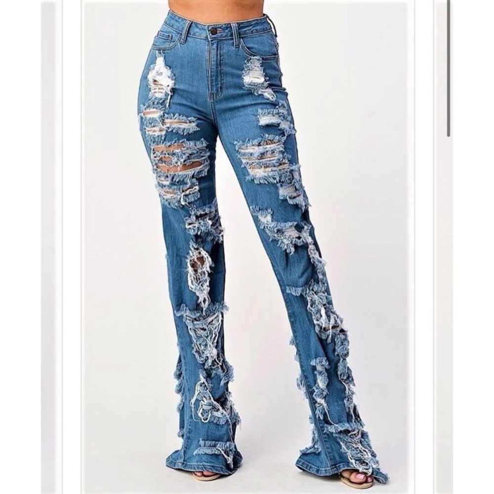 Brand New High Waist Distressed Jeans, Size 13, Brand New